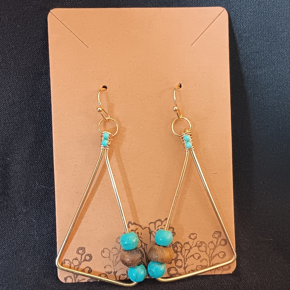 2/$12 Handmade Gold and Turquoise Triangle Earrings